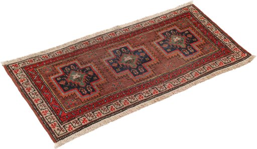 Close-up detail of 1900s Heriz rug from Iran / Persia showing Wool weave