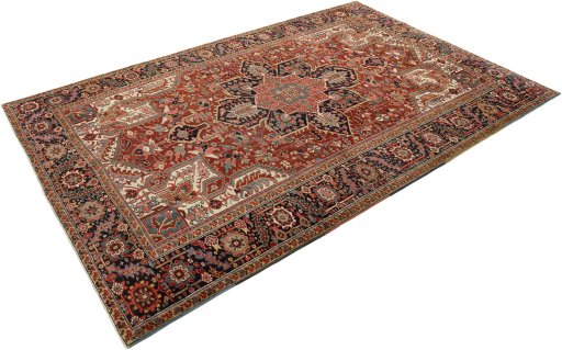 Close-up detail of 1930s Heriz rug from Iran / Persia showing Wool weave
