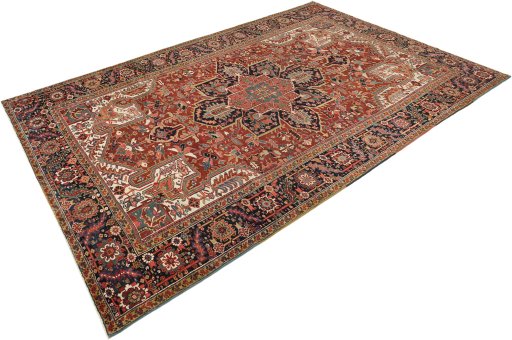 Surface texture of 1930s Heriz rug with natural Wool and intricate pattern