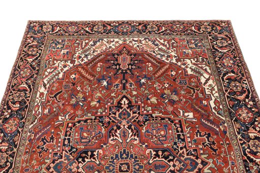 Close-up detail of 1940s Heriz rug from Iran / Persia showing Wool weave