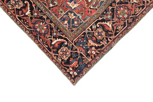 Surface texture of 1940s Heriz rug with natural Wool and intricate pattern