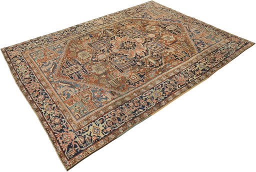 Corner detail of 1920s Heriz rug showing border pattern and Wool pile