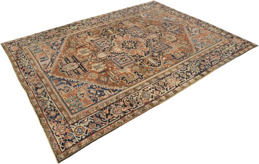 Close-up detail of 1920s Heriz rug from Iran / Persia showing Wool weave