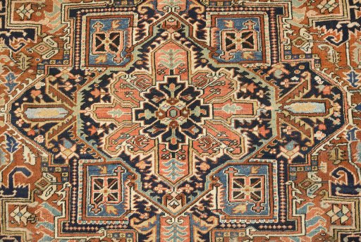 Close-up detail of 1920s Heriz rug from Iran / Persia showing Wool weave