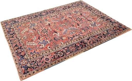 Corner detail of 1920s Heriz rug showing border pattern and Wool pile