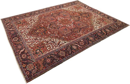 Corner detail of 1940s Heriz rug showing border pattern and Wool pile