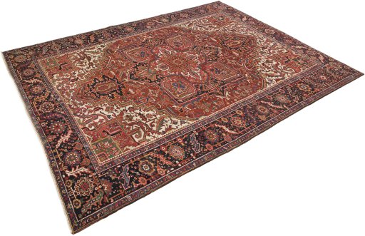 Close-up detail of 1940s Heriz rug from Iran / Persia showing Wool weave