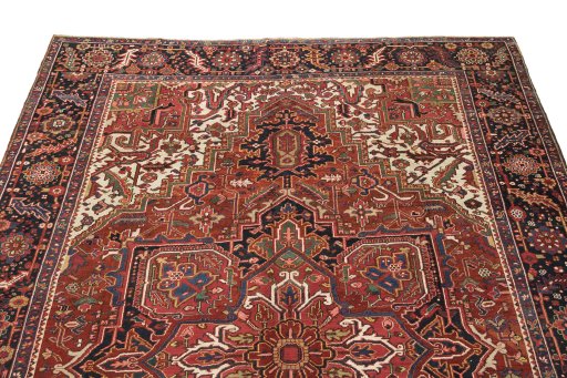 Surface texture of 1940s Heriz rug with natural Wool and intricate pattern