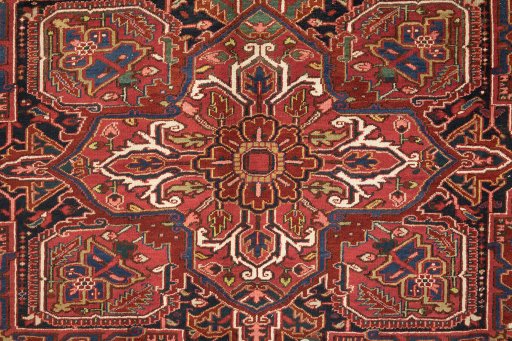 Close-up detail of 1940s Heriz rug from Iran / Persia showing Wool weave