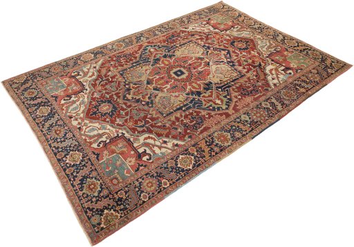 Corner detail of 1900s Heriz rug showing border pattern and Wool pile