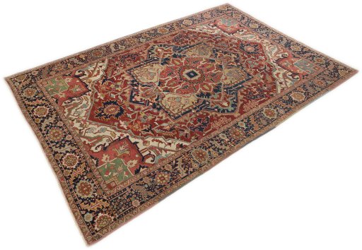 Close-up detail of 1900s Heriz rug from Iran / Persia showing Wool weave