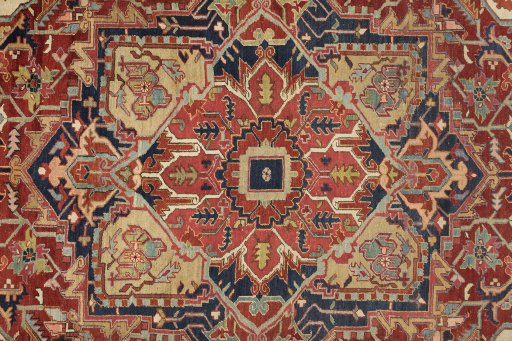 Close-up detail of 1900s Heriz rug from Iran / Persia showing Wool weave