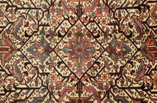Close-up detail of 1920s Heriz rug from Iran / Persia showing Wool weave
