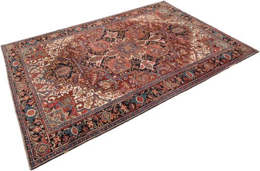 Corner detail of 1940s Heriz rug showing border pattern and Wool pile