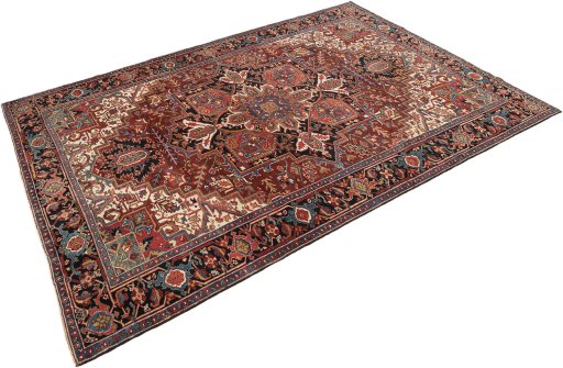 Close-up detail of 1940s Heriz rug from Iran / Persia showing Wool weave