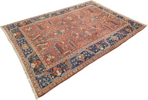 Close-up detail of 1920s Heriz rug from Iran / Persia showing Wool weave