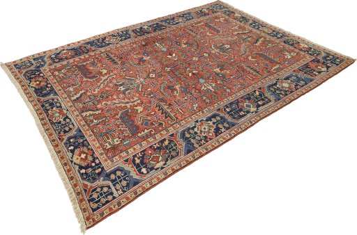 Surface texture of 1920s Heriz rug with natural Wool and intricate pattern