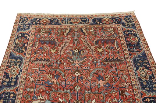 Backside of handmade 1920s Heriz rug showing knot structure and weave density