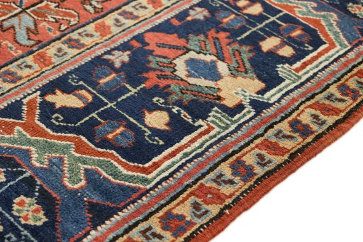 Close-up detail of 1920s Heriz rug from Iran / Persia showing Wool weave