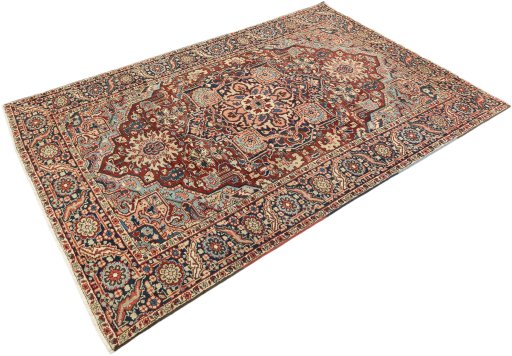 Corner detail of 1920s Heriz rug showing border pattern and Wool pile