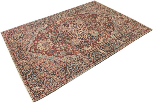 Close-up detail of 1920s Heriz rug from Iran / Persia showing Wool weave