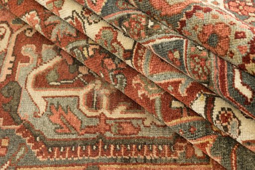 Corner detail of 1930s Heriz rug showing border pattern and Wool pile