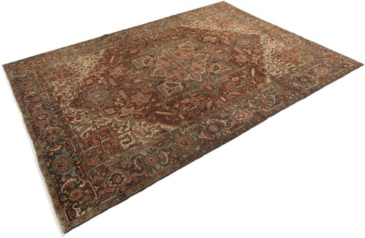 Corner detail of 1930s Heriz rug showing border pattern and Wool pile