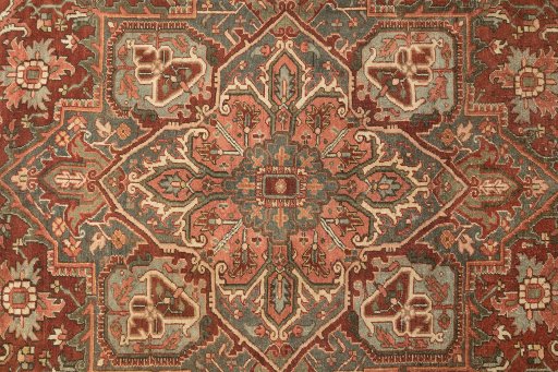 Close-up detail of 1930s Heriz rug from Iran / Persia showing Wool weave