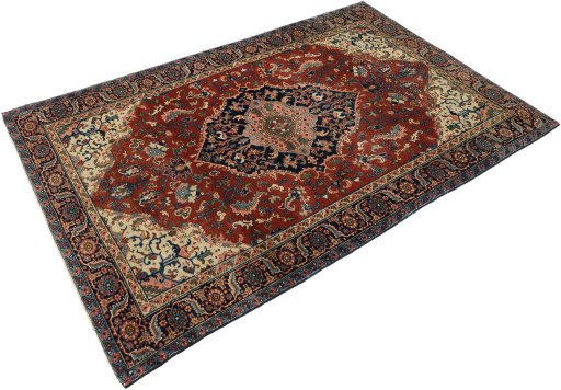 Corner detail of 1920s Heriz rug showing border pattern and Wool pile
