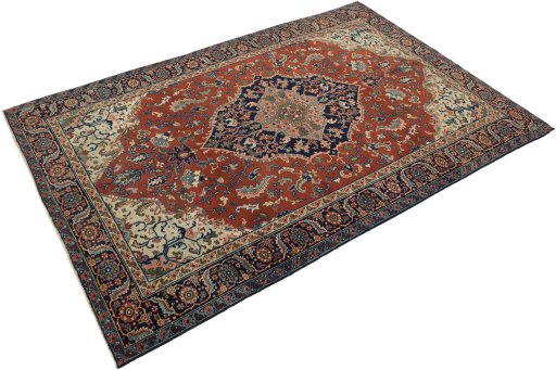 Close-up detail of 1920s Heriz rug from Iran / Persia showing Wool weave