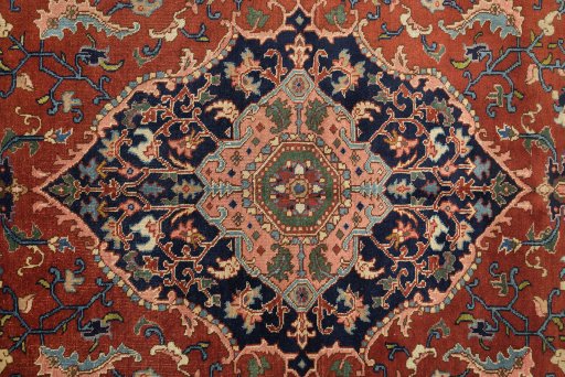 Close-up detail of 1920s Heriz rug from Iran / Persia showing Wool weave