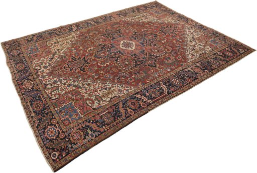 Corner detail of 1930s Heriz rug showing border pattern and Wool pile