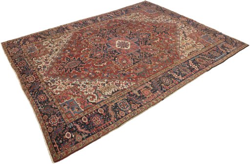 Close-up detail of 1930s Heriz rug from Iran / Persia showing Wool weave