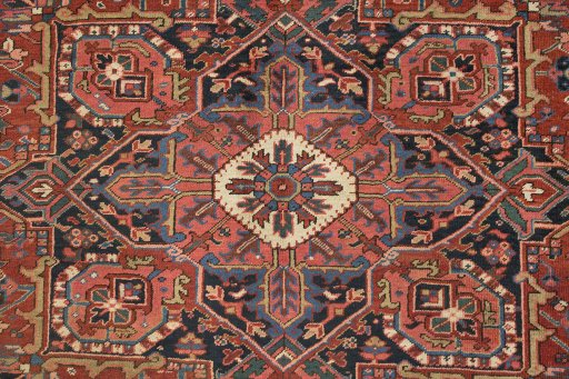 Close-up detail of 1930s Heriz rug from Iran / Persia showing Wool weave