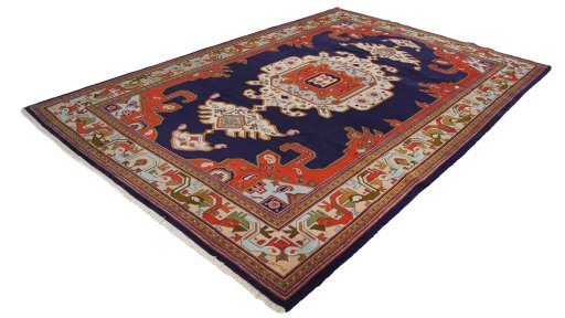 Close-up detail of 1990s Heriz rug from Iran / Persia showing Wool weave