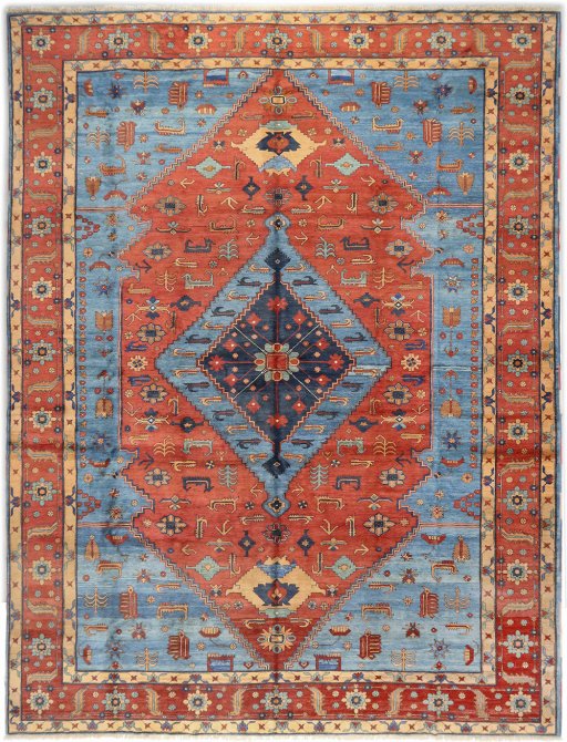 Full view of 1990s Heriz rug from Afghanistan, 509 × 391 cm in Blue tones