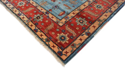 Backside of handmade 1990s Heriz rug showing knot structure and weave density