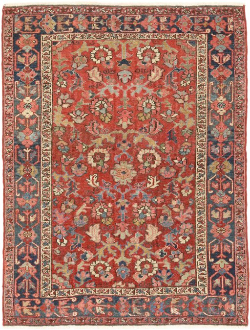 Full view of 1900s Heriz rug from Iran / Persia, 147 × 107 cm in Red tones