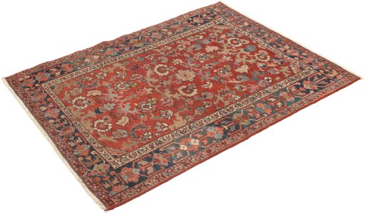 Close-up detail of 1900s Heriz rug from Iran / Persia showing Wool weave