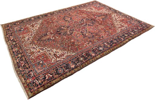 Corner detail of 1940s Heriz rug showing border pattern and Wool pile