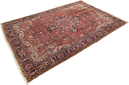 Corner detail of 1940s Heriz rug showing border pattern and Wool pile