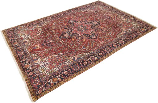Close-up detail of 1940s Heriz rug from Iran / Persia showing Wool weave