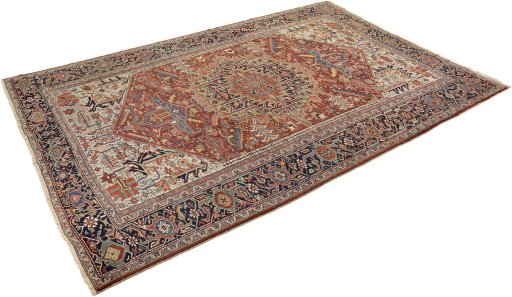 Corner detail of 1920s Heriz rug showing border pattern and Wool pile