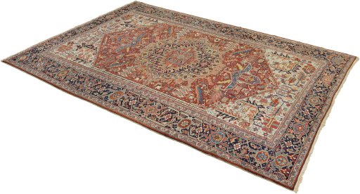 Close-up detail of 1920s Heriz rug from Iran / Persia showing Wool weave