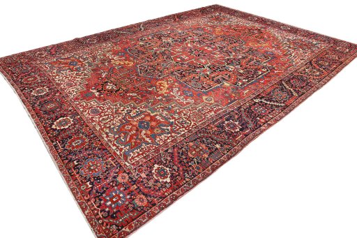 Close-up detail of 1940s Heriz rug from Iran / Persia showing Wool weave