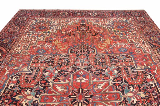 Surface texture of 1940s Heriz rug with natural Wool and intricate pattern