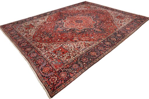 Close-up detail of 1940s Heriz rug from Iran / Persia showing Wool weave