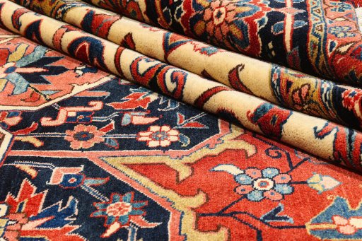 Close-up detail of 1990s Heriz rug from Iran / Persia showing Wool weave