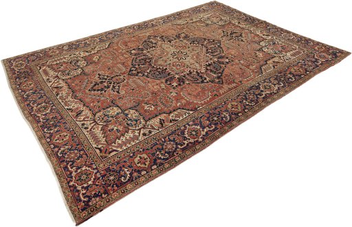 Corner detail of 1940s Heriz rug showing border pattern and Wool pile