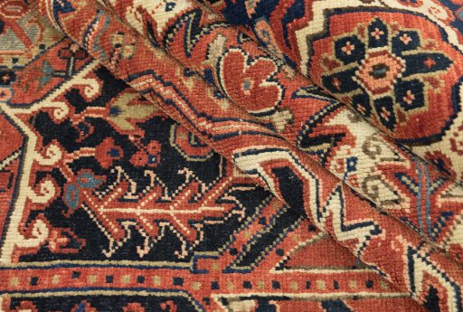 Full view of 1940s Heriz rug from Iran / Persia, 391 × 284 cm in Red tones